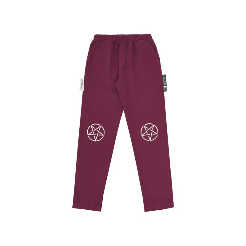 RED PLUM PENTAGRAM OVERDYED CANVAS PANTS