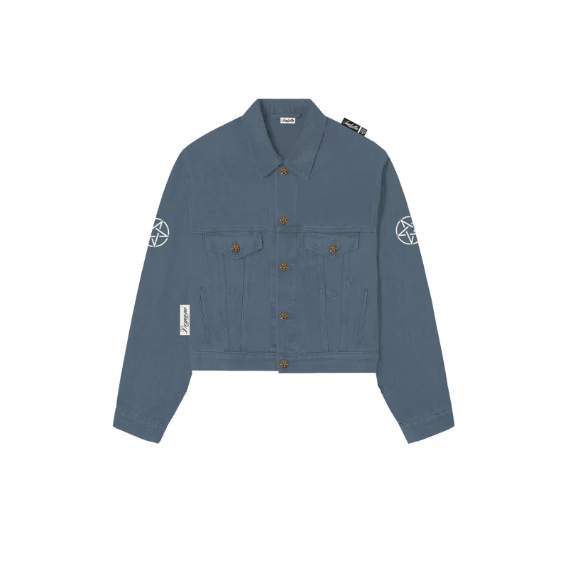 BLUE MIRAGE(GRAY) BUTTON CROPPED CANVAS JACKET
